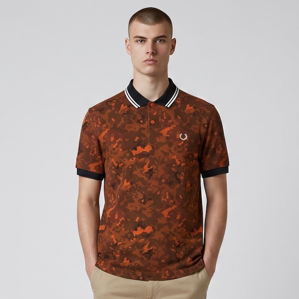 Fred Perry Camo Polo Shirt Men XL 44 Brick Red NEW Overdyed Pique M3101 Portugal